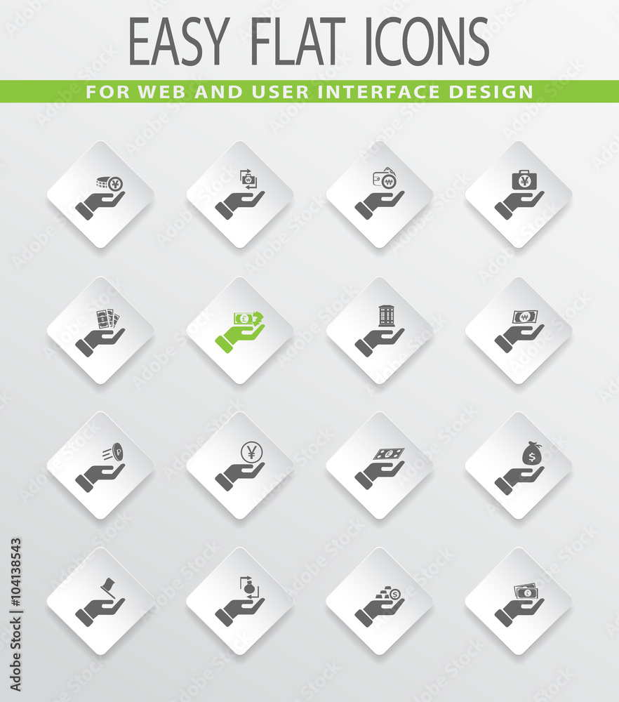 Hand and money icons set Hand and money icons set