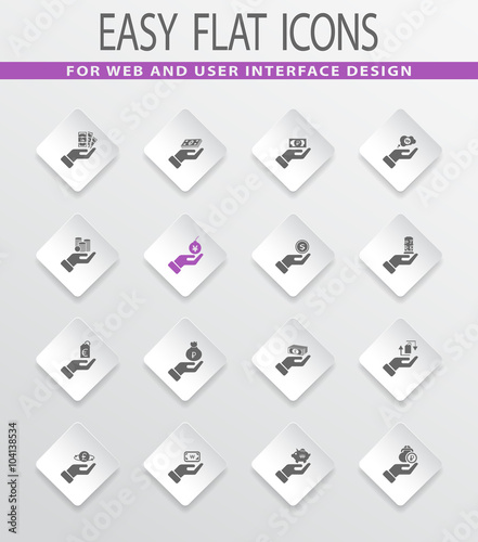 Hand and money icons set