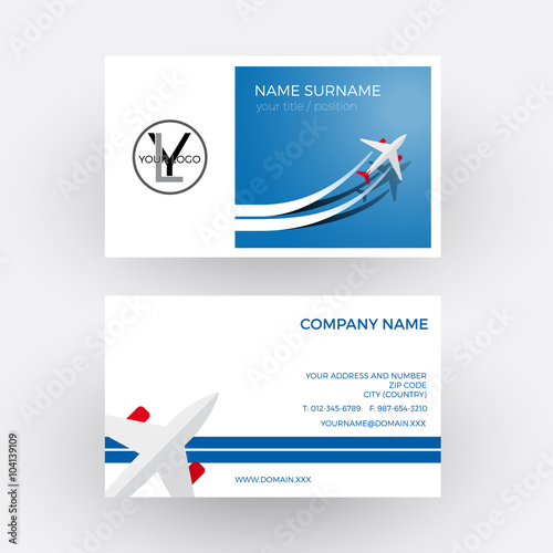 Vector air travel background. Blue business card