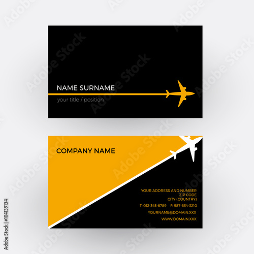 Vector air travel background. Black and orange business card