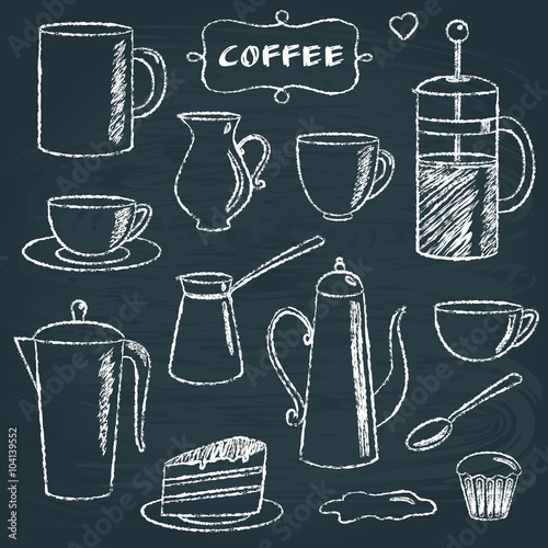 Set of chalkboard coffee items