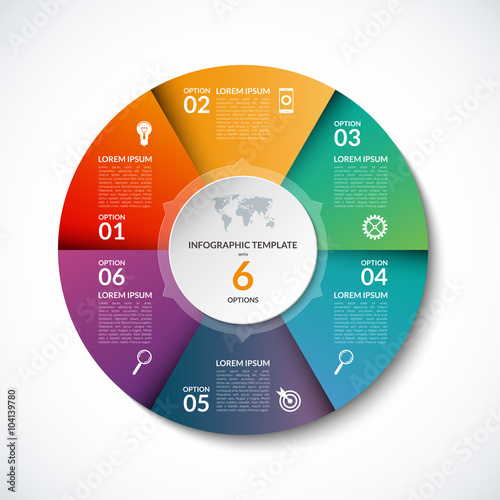 Vector infographic circle template with 6 steps, parts, options