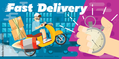 Fast delivery design  vector banner. Cute illustration 
