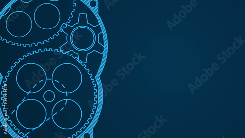 Technology concept with animated gears on dark blue background. 4K video animation.