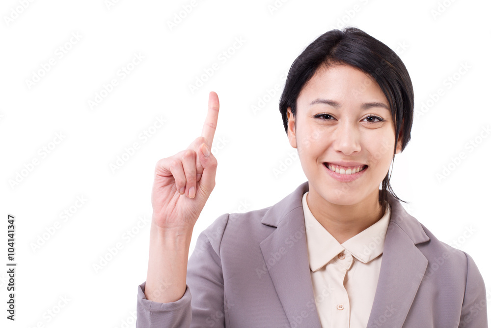 businesswoman pointing up one finger gesture businesswoman pointing up one finger gesture