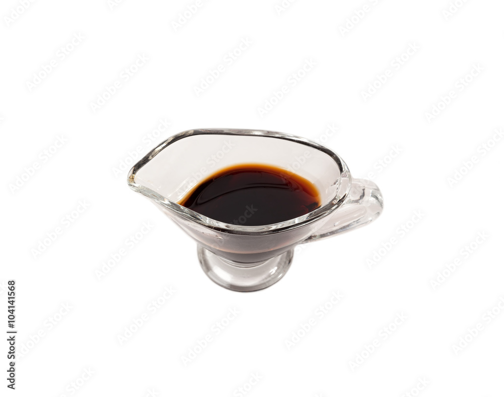Soy sauce in glass saucers isolated on white background. Soy sauce in glass saucers isolated on white background.
