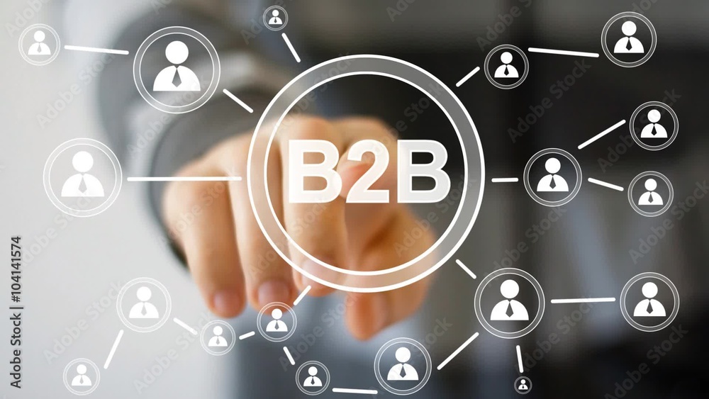 Businessman push online web B2B button sign Businessman push online web B2B button sign