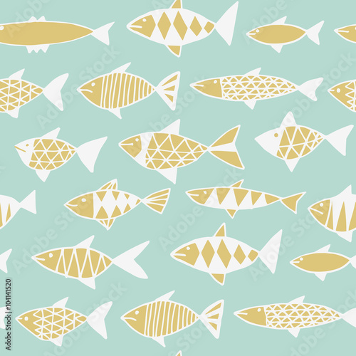 Hand drawn fish pattern seamless. © Tasiania