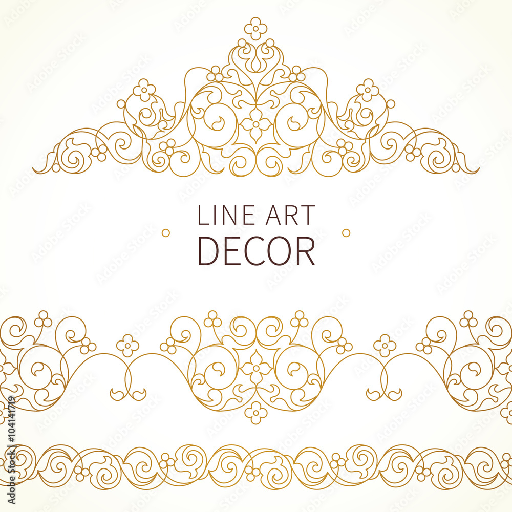 Vector seamless border and vignette in Eastern style.