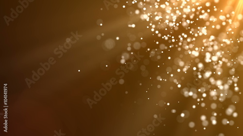 Animated Christmas background from golden dust on the sun rays. Looped 4K video.