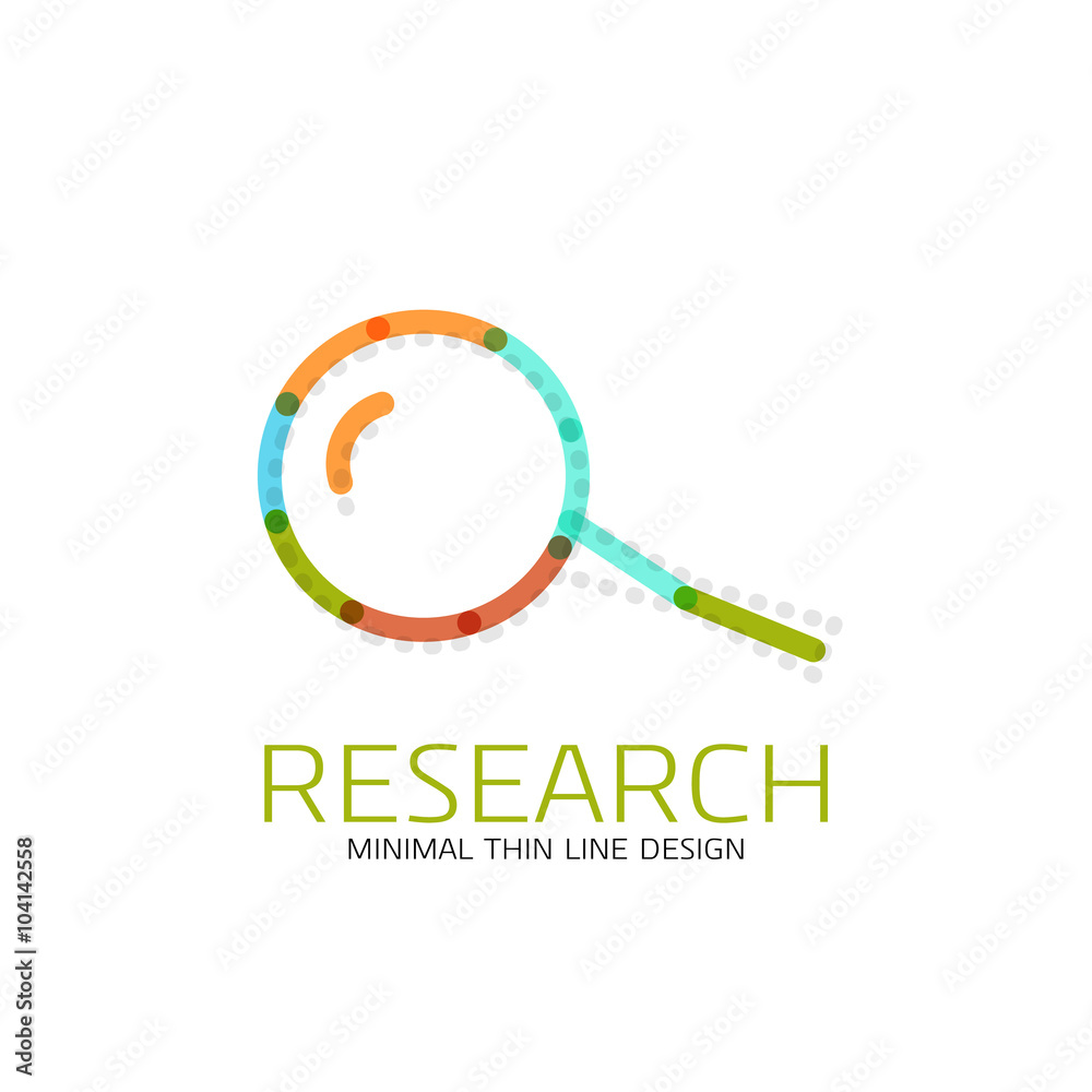 Vector thin line design logo magnifying glass, search and find or zoom logotype concept. Linear minimalistic business icon Vector thin line design logo magnifying glass, search and find or zoom logotype concept. Linear minimalistic business icon