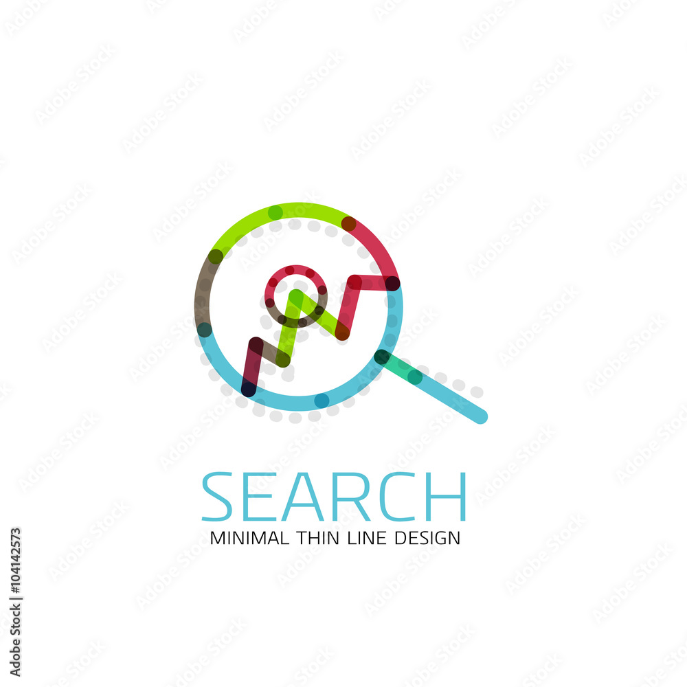 Vector thin line design logo magnifying glass, search and find or zoom logotype concept. Linear minimalistic business icon Vector thin line design logo magnifying glass, search and find or zoom logotype concept. Linear minimalistic business icon