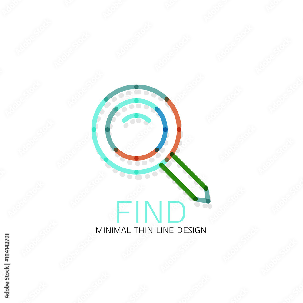 Vector thin line design logo magnifying glass, search and find or zoom logotype concept. Linear minimalistic business icon Vector thin line design logo magnifying glass, search and find or zoom logotype concept. Linear minimalistic business icon