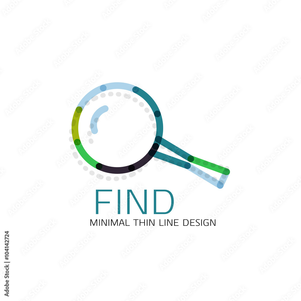 Vector thin line design logo magnifying glass, search and find or zoom logotype concept. Linear minimalistic business icon Vector thin line design logo magnifying glass, search and find or zoom logotype concept. Linear minimalistic business icon