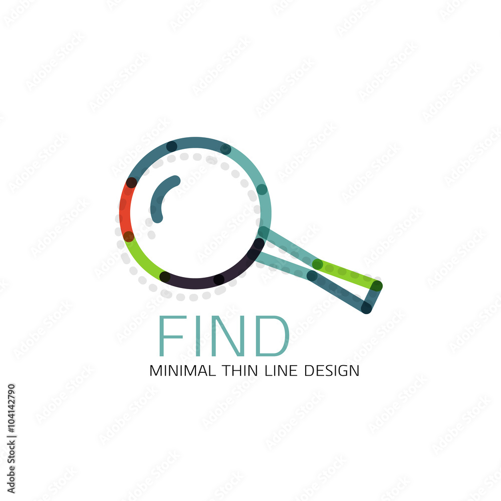 Vector thin line design logo magnifying glass, search and find or zoom logotype concept. Linear minimalistic business icon Vector thin line design logo magnifying glass, search and find or zoom logotype concept. Linear minimalistic business icon