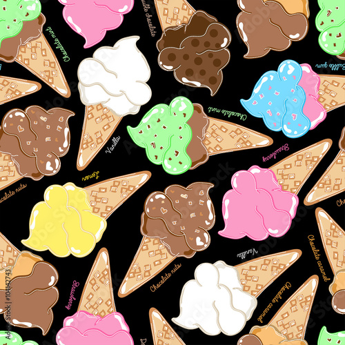 Flavoured ice creams in a seamless pattern