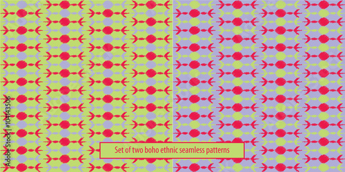 Set of two boho ethnic seamless patterns. Print. Repeating background. Print. Cloth design, wallpaper.