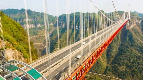 Aizhai Bridge 矮寨特大桥 Jishou,Hunan,China , 1102 ft/ 336 meters high,3858 ft/ 1176 meters span, Aizhai Bridge is the world’s highest and longest tunnel to tunnel bridge. photo