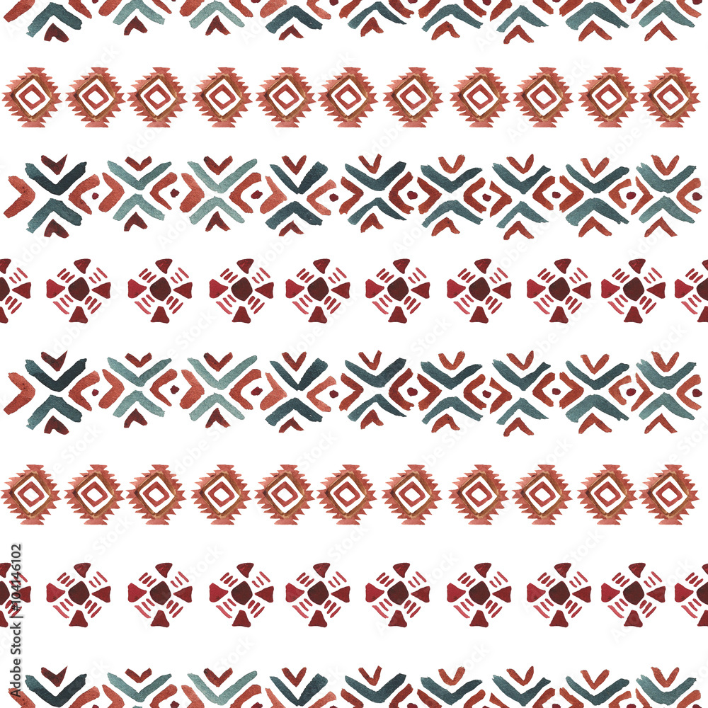Watercolor tribal seamless pattern. Geometric boho elements. Can use them for your design, post cards, prints, invitations, greetings or even for printing on fabrics.