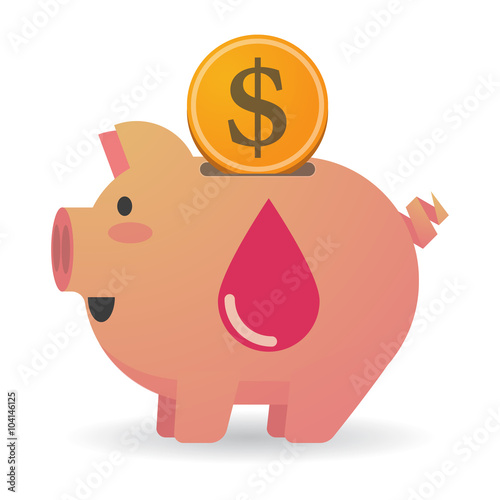 Isolated piggy bank with a blood drop