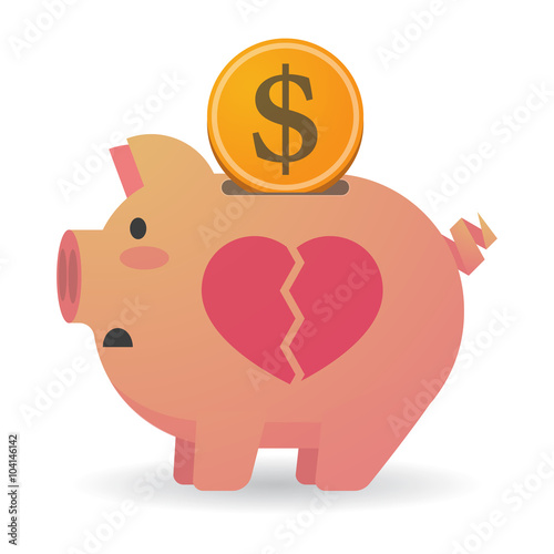 Isolated piggy bank with a broken heart