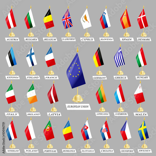  set of flags of the participating countries of the European Union