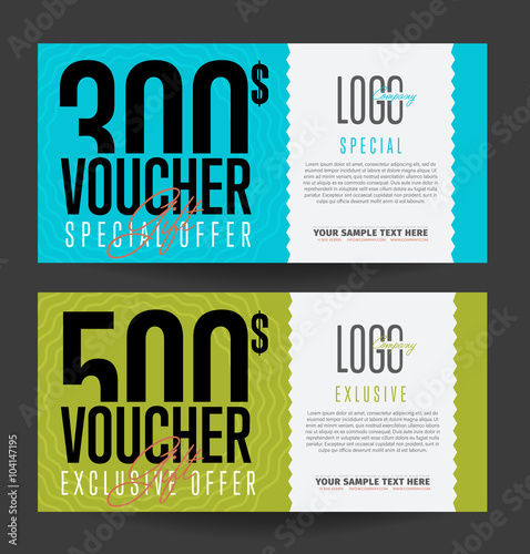 Gift voucher template. Back and front side of the coupon. Vector illustration. photo