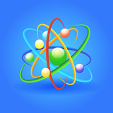 illustration background with bright shiny atom on a blue