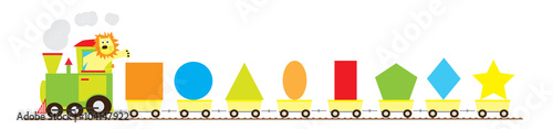 Obraz na płótnie Basic geometric shapes train with smiling lion/ educational vector illustration for children w salonie