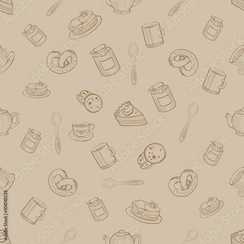 Seamless Pattern with Sweets and Desserts, Vector Illustration