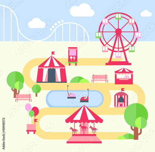 Amusement Park, Vector Illustartion