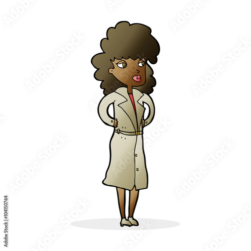 cartoon woman in trench coat