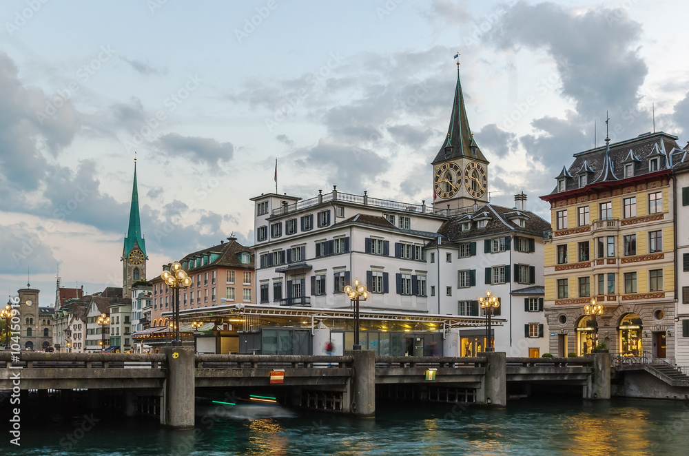 embankment of Limmat river, Zurich, Switzerland