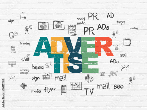 Advertising concept: Advertise on wall background