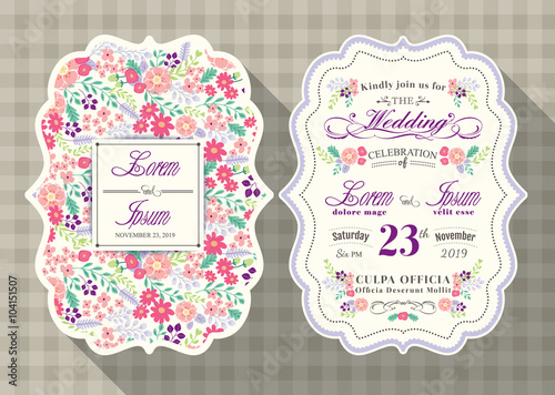 vintage wedding invitation card with romantic flower template
