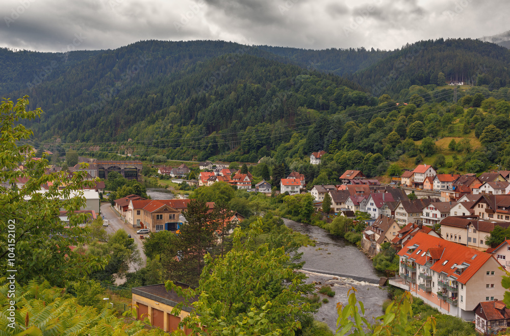 Beautiful panoramic view of the mountain village Forbach.Germany.Schwarzwald.