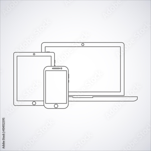 vector illustration laptop, phone, tablet silhouettes,outlines,icons on background,with empty screen,EPS10