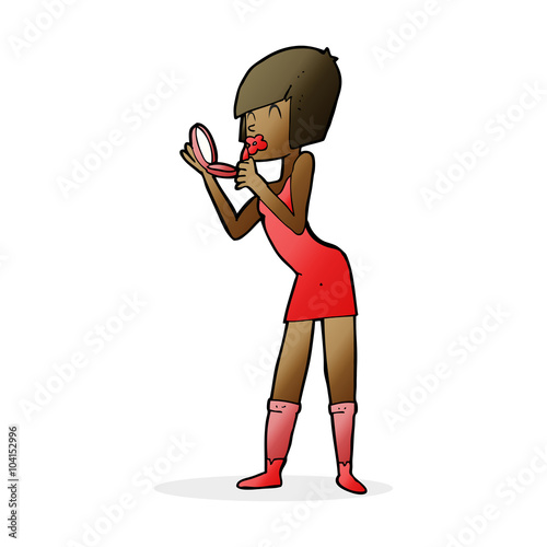cartoon woman applying lipstick