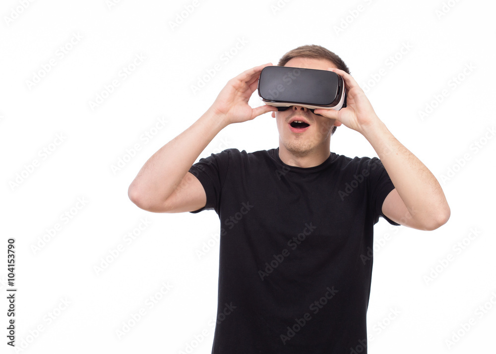Fototapeta premium Man wearing virtual reality glasses