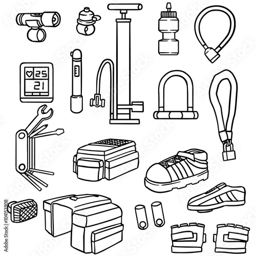 vector set of bicycle equipment