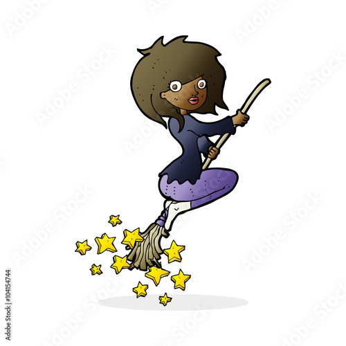 cartoon witch riding broomstick