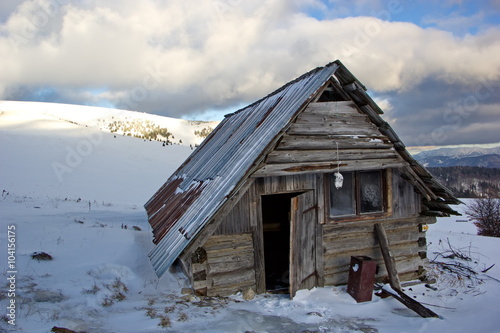 abandoned shelter in winter mountains, Slovakia