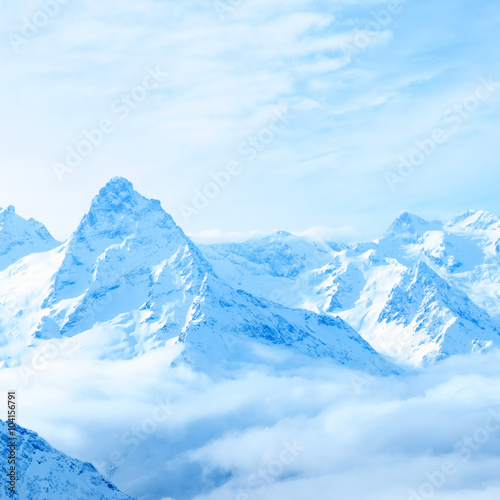 beautiful winter snow covered peaks of Caucasus mountain  Dombaj