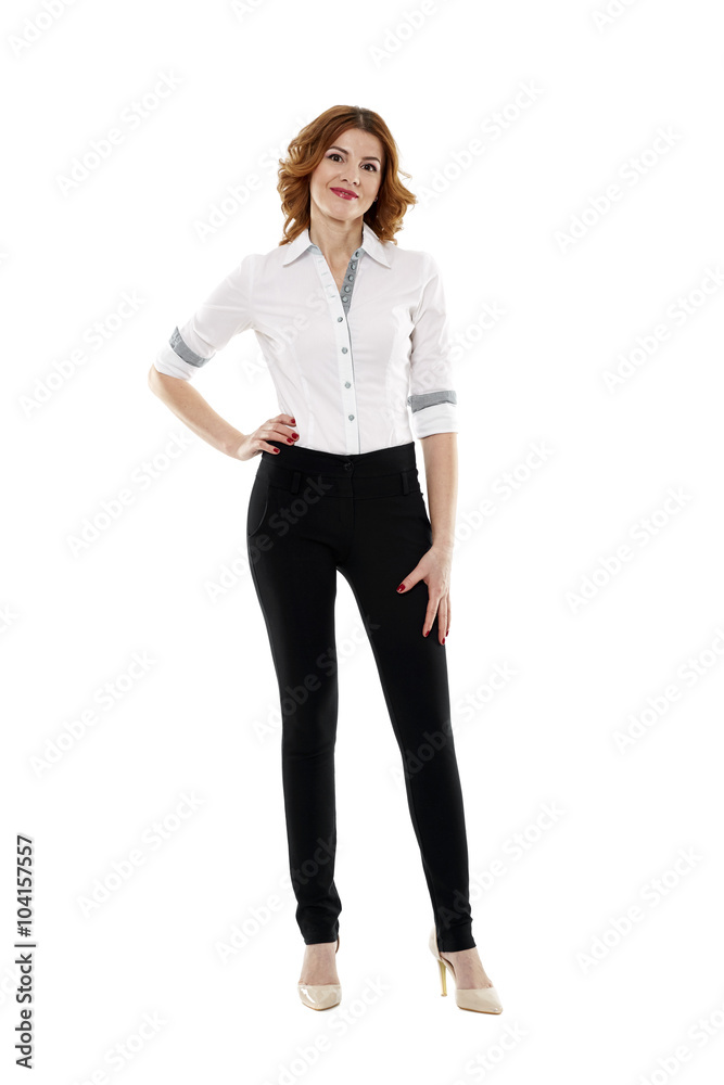 Happy european businesswoman full length Happy european businesswoman full length