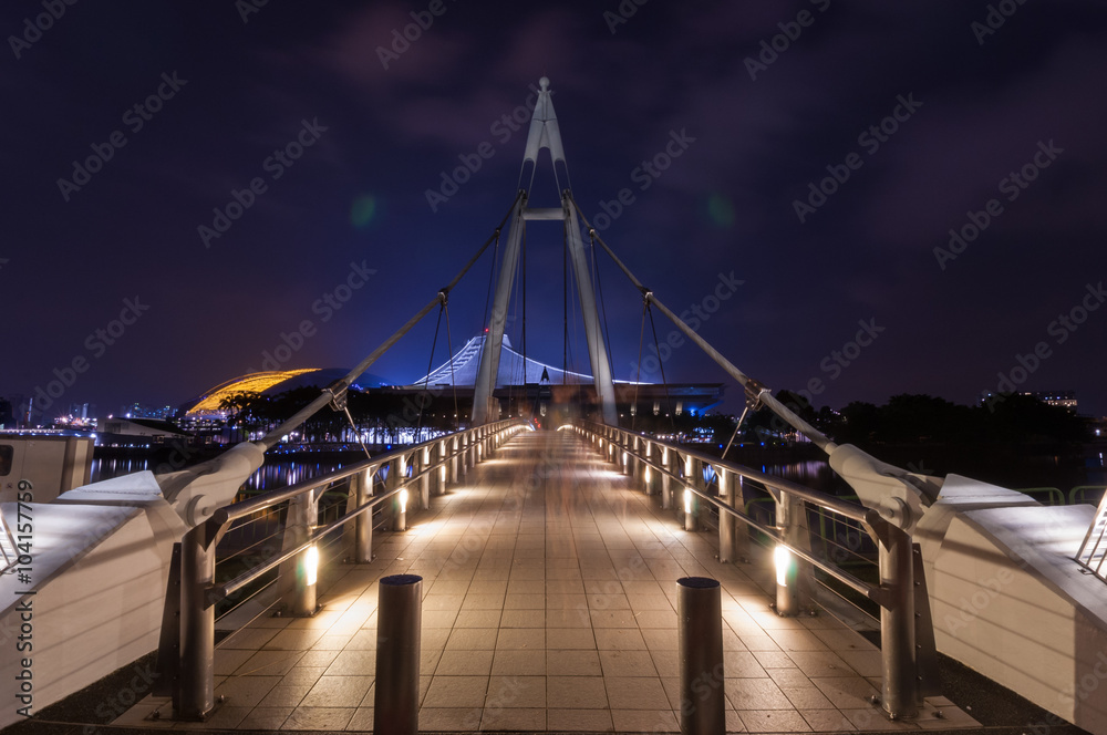 Fototapeta premium Tanjong Rhu Suspension Bridge at night