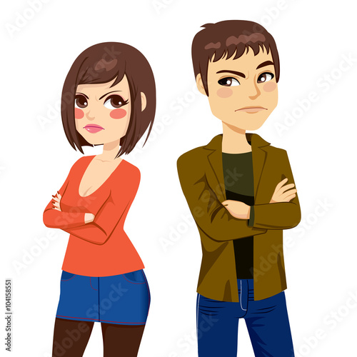 Young couple angry turning their backs on each other after quarrel looking with frustrated look