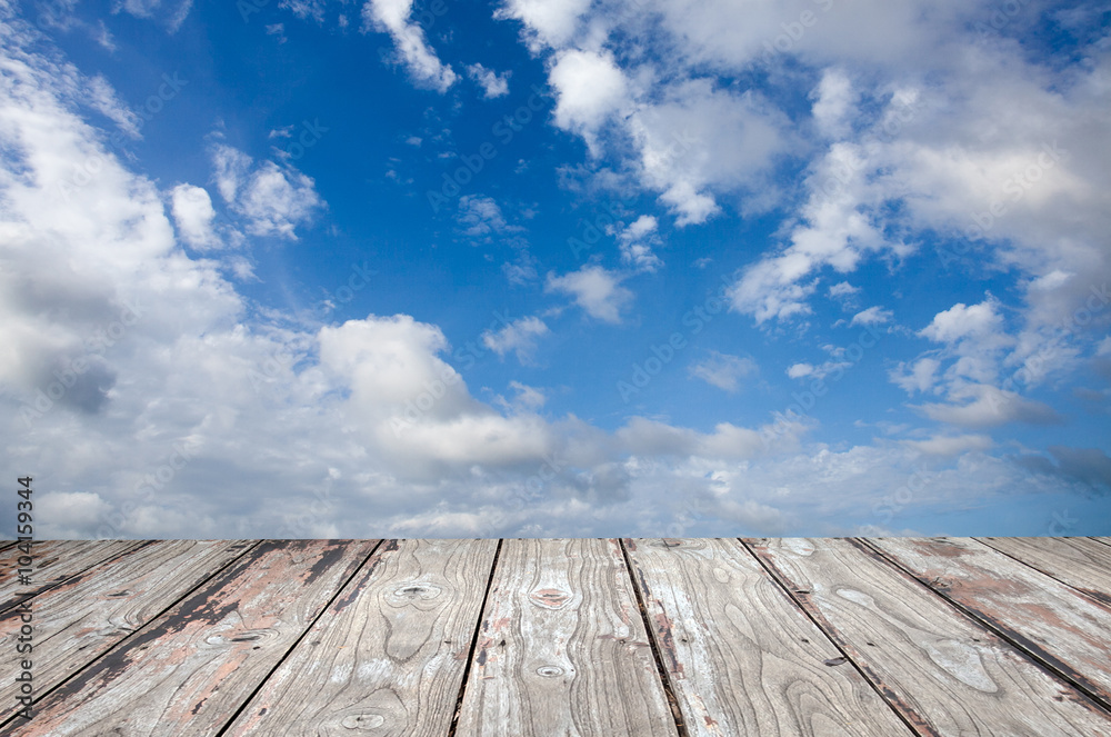 sky background with wooden planks