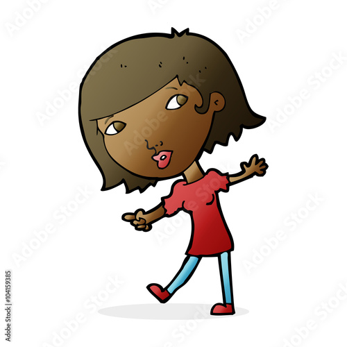 cartoon happy girl gesturing to follow