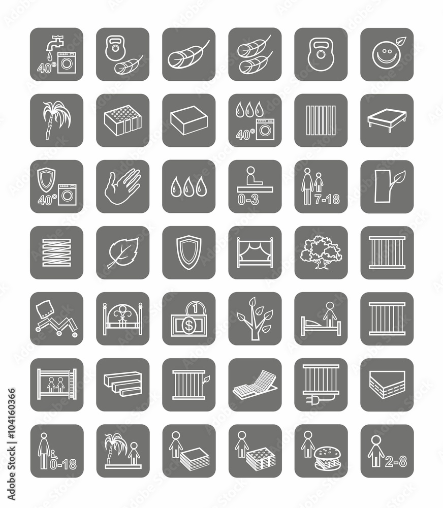 Mattresses, beds, linear icons, monochrome. Mattresses, beds, linear icons, monochrome.