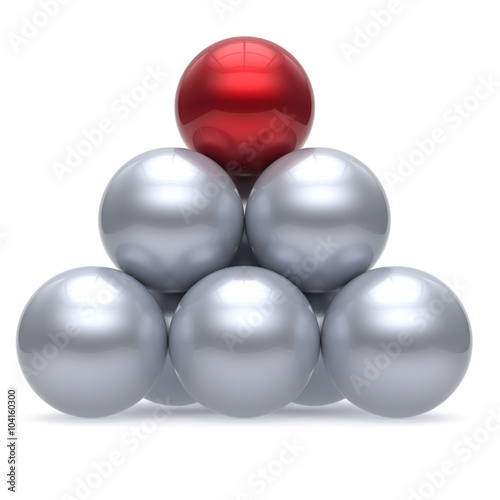 Pyramid leader sphere ball hierarchy corporation red top order leadership element teamwork group business concept shiny sparkling white chrome. 3d render isolated